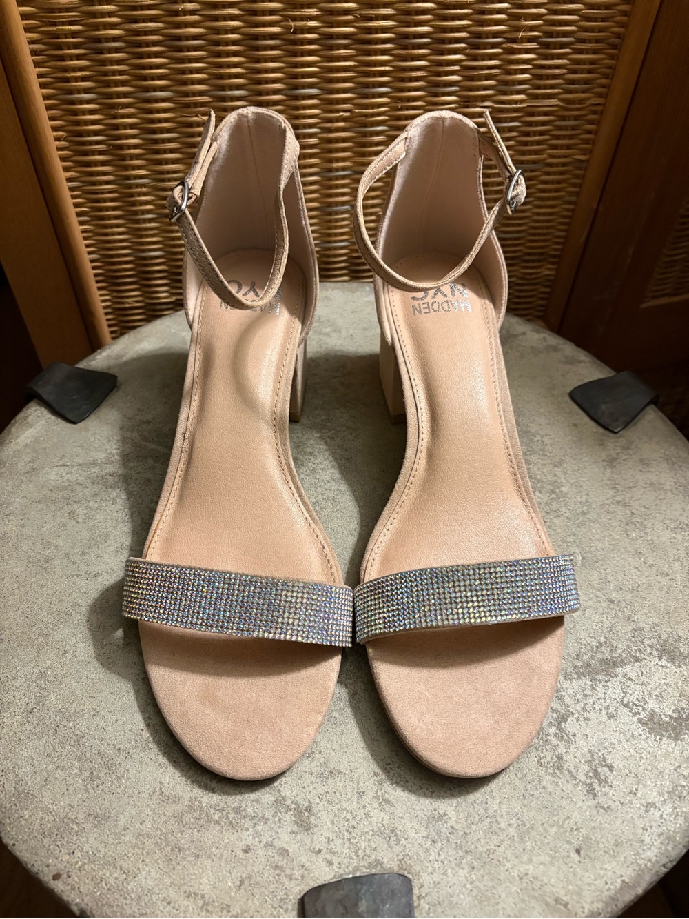 Sparkling Blush Ankle-Strap Block Heels